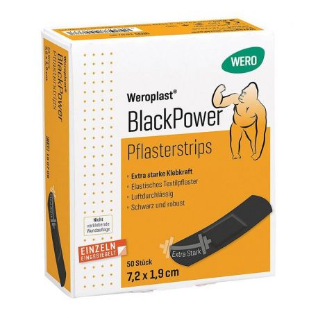 Strips de pansement Weroplast® BlackPower - 7,2 x 1,9 cm