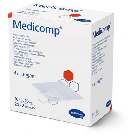 Compresses Medicomp® 4 plis stériles, 10 x 10 cm, 25 x 2 pièces
