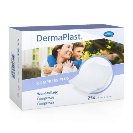 Compresses DermaPlast® Plus absorbante 7.5 x 10cm, 25 pièces