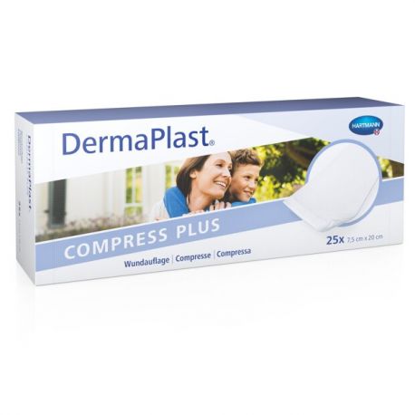 Compresses Plus absorbantes DermaPlast®, 7.5 x 20cm, 25 pièces
