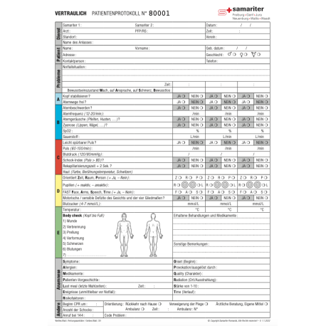 Blocs A4 en Allemand «Fiche de soins» 50 x 2 pages © Copyright Samaritains Romands