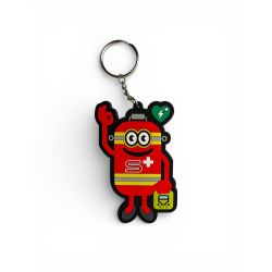 Porte-clé en PVC – Mascotte Samaritains Valais romand, 6 × 9 cm.